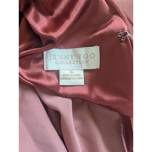 NWT Jenny Yoo Ryland V-Neck Open-Back Stretch Velvet Gown Sz 16 Rose #1B503 - Picture 9 of 11